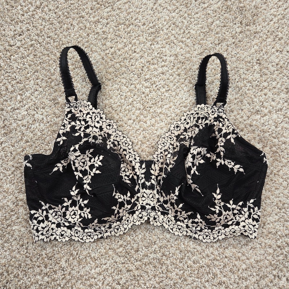 Wacoal 38DDD Bra Black Embrace Lace 65191 Underwire Back Close Embroidered